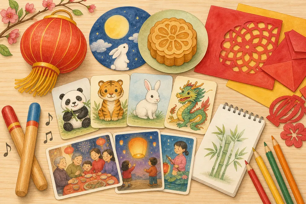 Mandarin learning resources with cultural crafts and classroom materials